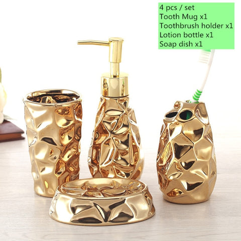 Ceramic bathroom set four-piece Gold tooth brush holder Soap Dispenser soap box bathroom decoration accessories Wedding gifts