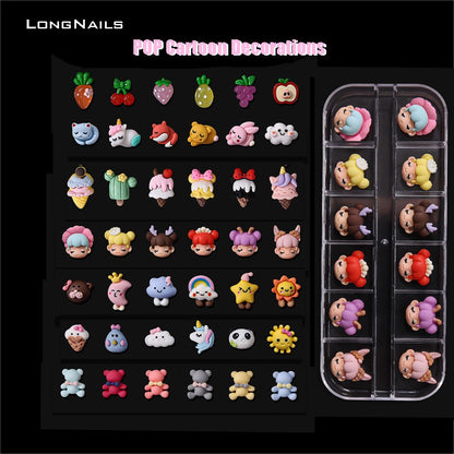 12pcs/1Bar Cartoon POP Girls Accessories Kawaii 13*4.5cm Rabbit/Bear/Duck Ice-Cream Child Ornaments 3D Nail Decorations PH7-11mm