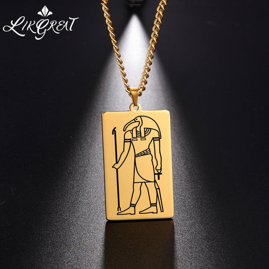 Gold Plated 15 Egyptian God Talisman Pendant Men Women Necklace Egyptian God of Magic Wisdom Thoth Ibis-head Amulet Jewelry Gifts