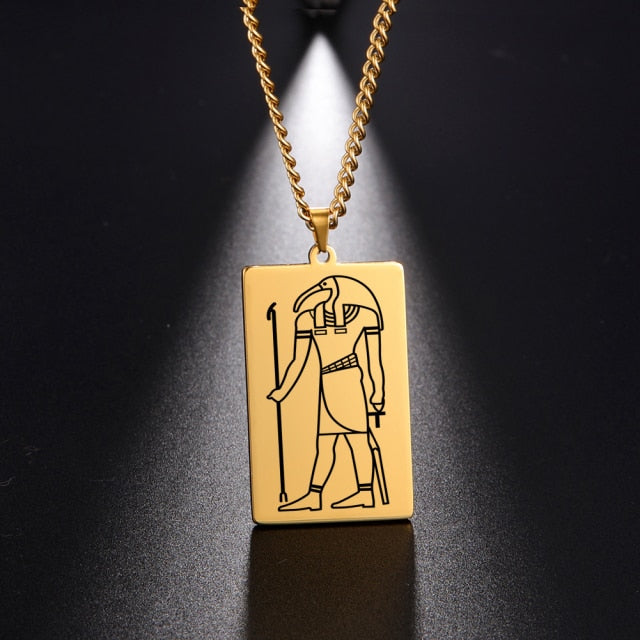 Gold Plated 15 Egyptian God Talisman Pendant Men Women Necklace Egypt God of Magic Wisdom Thoth Ibis-head Amulet Jewelry Gifts