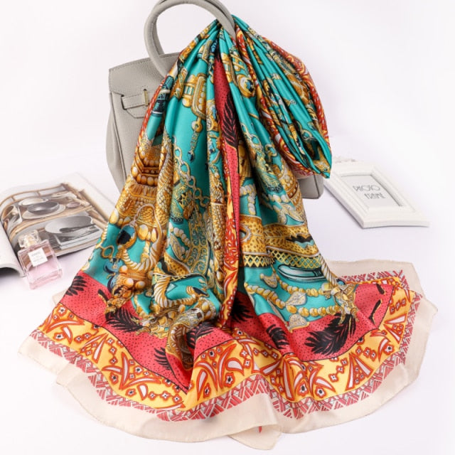180*90cm Designer Silk Scarf Foulard Bandana Long Lrage Shawl Wrap Lady Hijab muffler women female beach sunscreen pareo fashion