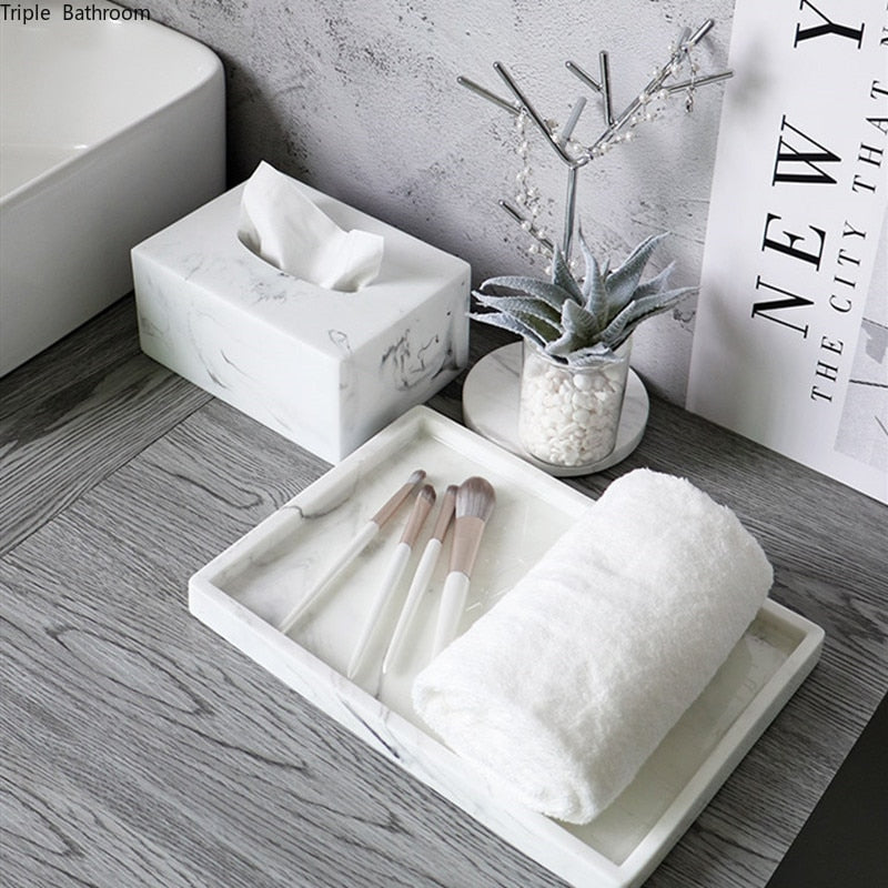 Light luxury Marble Stripe Resin Wash Set Soap Dispenser Gargle Cup Toothbrush Holder Soap Dish Bathroom Bath Supplies