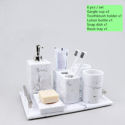 Light luxury Marble Stripe Resin Wash Set Soap Dispenser Gargle Cup Toothbrush Holder Soap Dish Bathroom Bath Supplies