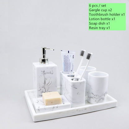 Light luxury Marble Stripe Resin Wash Set Soap Dispenser Gargle Cup Toothbrush Holder Soap Dish Bathroom Bath Supplies