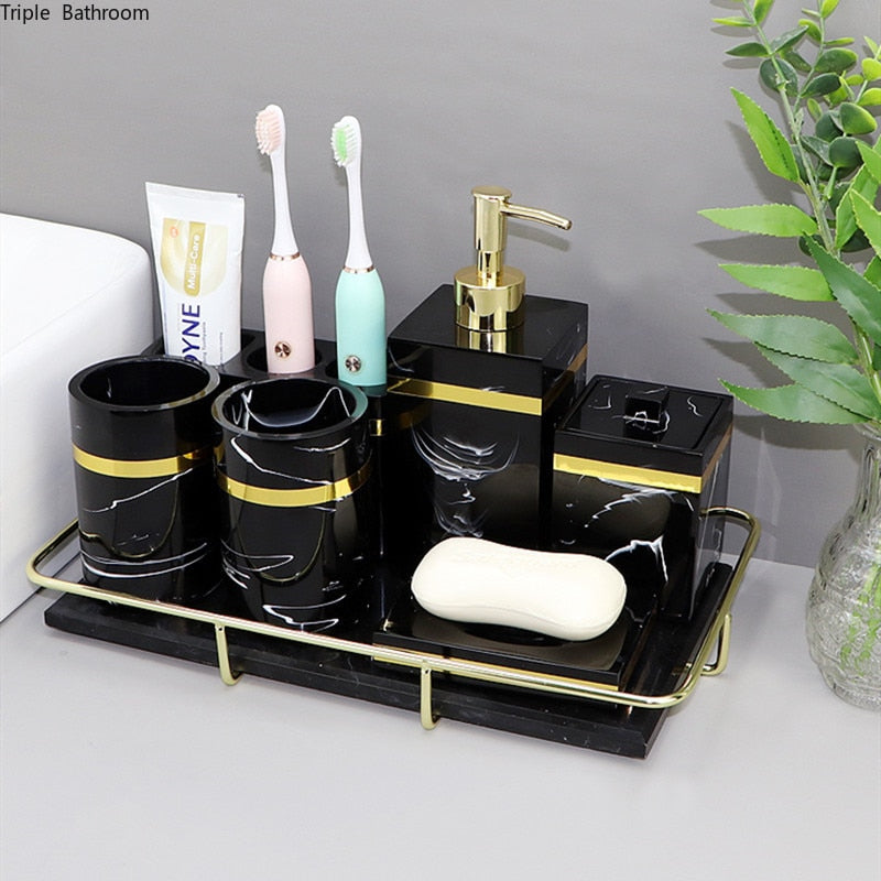 Light Luxury Bathroom Toiletry Set Resin Household Soap Dish Toothbrush Holder Mouth Cup Liquid Soap Dispenser Washing Tools