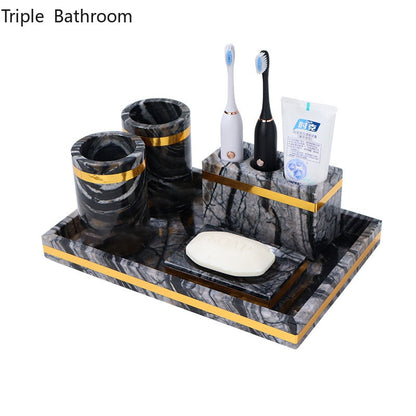 Nordic Bathroom Kit Marble Liquid Soap Dispenser Toothbrush Holder Mouth Cup Cotton Swab Box Soap Dish Tissue Box Washing Tools