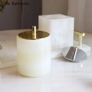 Nordic Bathroom Toiletry Set Natural Marble Liquid Soap Dispenser Mouth Cup Cotton Swab Box Soap Dish Tray Washing Tools