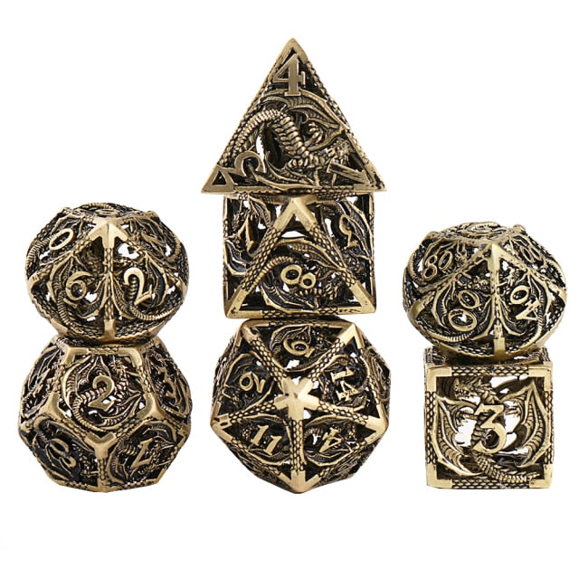 7pcs Pure Copper Hollow Metal Dice Set D&amp;D Metal Polyhedral Dice Set for DND Dungeons and Dragons Role Playing Games