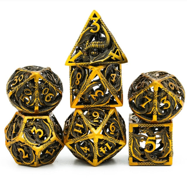 7pcs Pure Copper Hollow Metal Dice Set D&amp;D Metal Polyhedral Dice Set for DND Dungeons and Dragons Role Playing Games