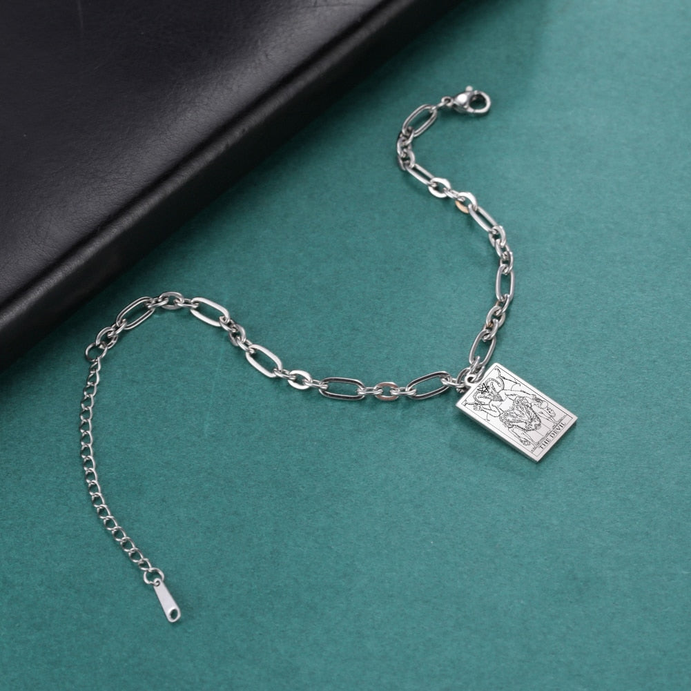LIKGREAT Mysticism Tarot Card Charm Bracelet for Men Women Stainless Steel Good Luck Tarot Jewelry Esotericism Christmas Present