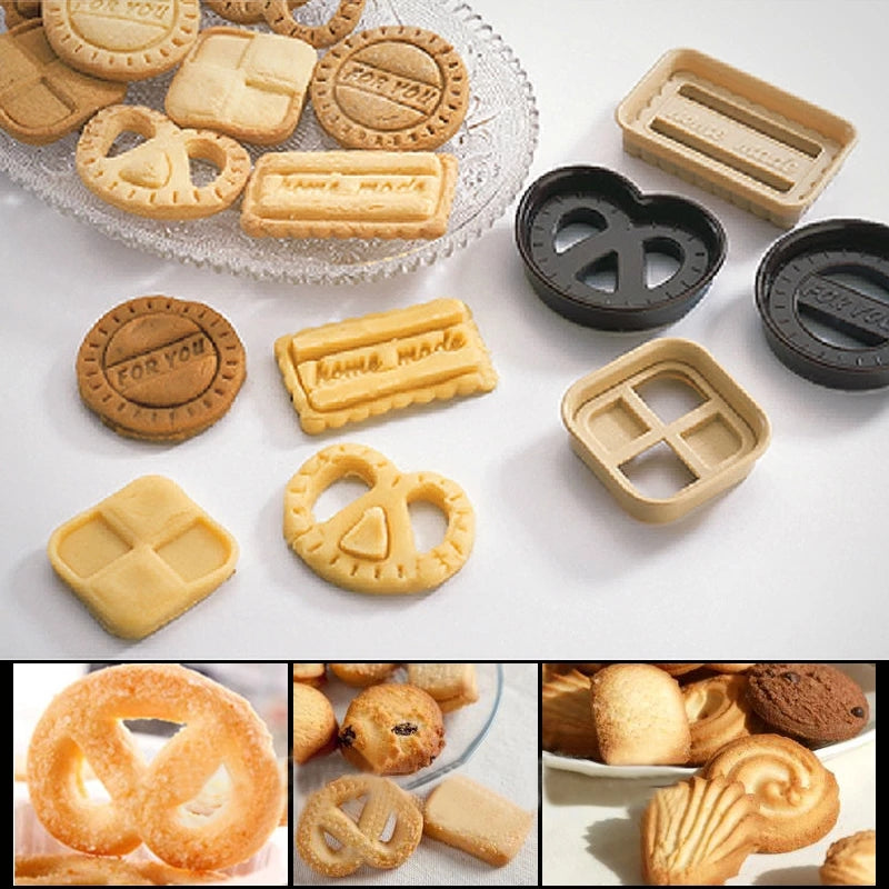 4Pcs/Set Circle / Square / Rectangle / Heart-shaped Design Sugar Danish Cookies Molds Craft Plunger Biscuits Cake Cutter Tools