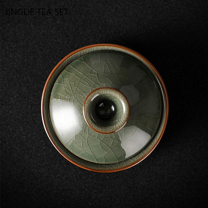 Traditional Ice Cracked Ceramics Gaiwan Home Teacup Travel Tea Bowl Chinese Teaware Accessories Drinkware Personal Cup 140ml