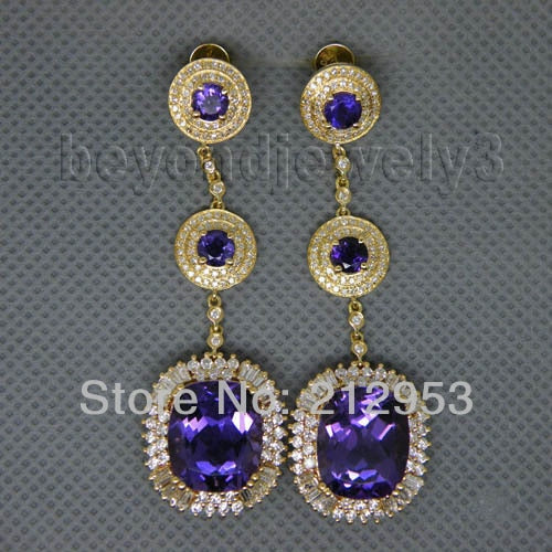 New 18Kt Yellow Gold With Brilliant Dia Natural  Purple Amethyst Romantic Fashion Earrings E00148A