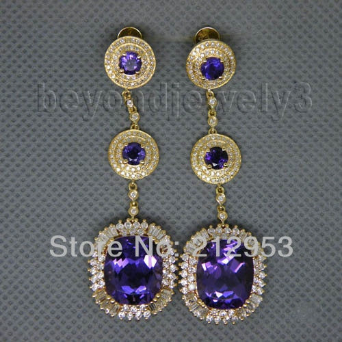 New 18Kt Yellow Gold With Brilliant Dia Natural Purple Amethyst Romantic Fashion Earrings E00148A