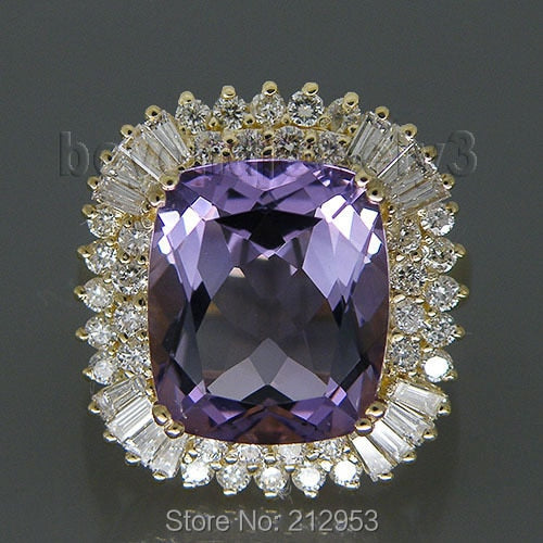 Fashion Diamond Jewelry Cushion Amethyst Ring 13x15mm 14kt Yellow Gold 9.80Ct  Wedding Rings for Women