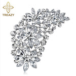 TREAZY Large Bridal Imitation Gemstone Flower Pin Brooch Diamante Rhinestone Wedding Brooch Pins Women Broach Party Accessories