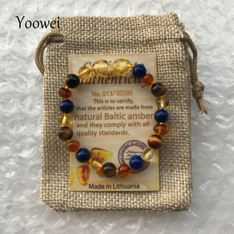 Yoowei Baby Teething Amber Bracelet/Necklace Natural Lapis Lazuli Tiger Eye Gemstone Gift Women Baltic Amber Jewelry Wholesale