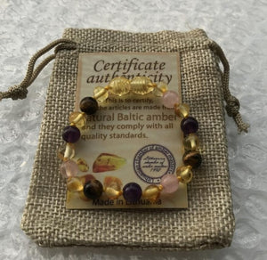 Yoowei Baby Teething Amber Bracelet/Necklace Natural Lapis Lazuli Tiger Eye Gemstone Gift Women Baltic Amber Jewelry Wholesale