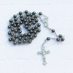 Catholic Religious Silver Plated Christian Virgin Mary Rosary Necklace Jewelry Polychrome Prayer 6mm Hematite Beads Necklace