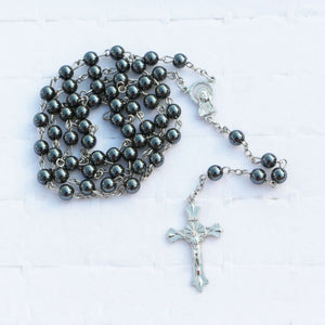 Catholic Religious Silver Plated Christian Virgin Mary Rosary Necklace Jewelry Polychrome Prayer 6mm Hematite Beads Necklace