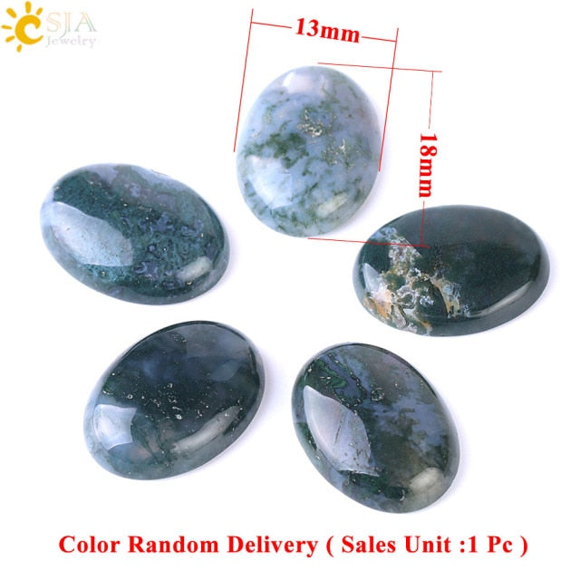 CSJA 1PC Moss Grass Agates Natural Stone Cabochon Unique Color Loose Green Bead Fit DIY Making Charms Jewelry Ring Bracelet F509