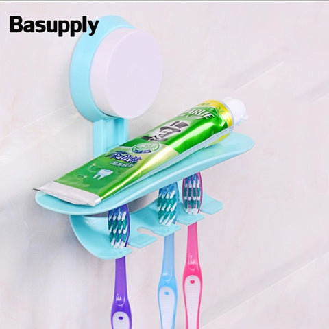 Basupply 1Pc 2018 Toothbrush Holder Toothpaste Holder 4 Toothbrush Holder Wall Mount Stand Sucker Rack Bathroom Accessories