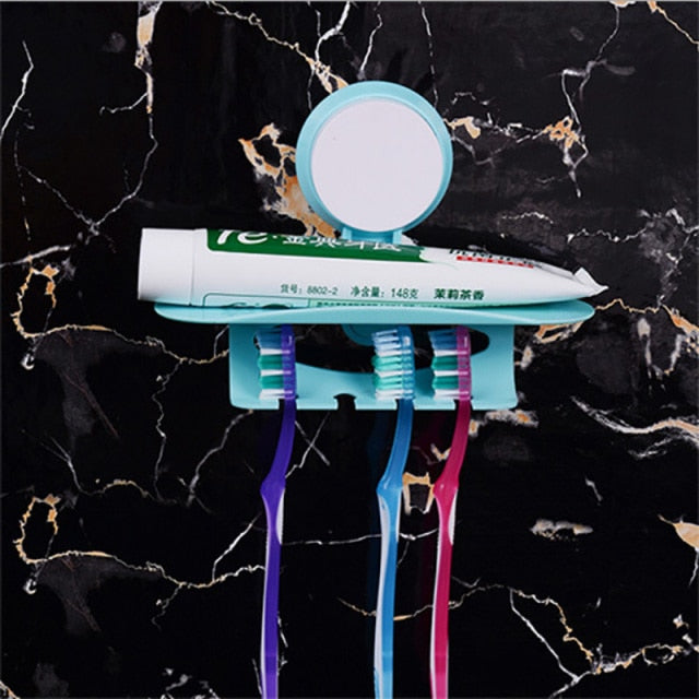 Basupply 1Pc 2018 Toothbrush Holder Toothpaste Holder 4 Toothbrush Holder Wall Mount Stand Sucker Rack Bathroom Accessories