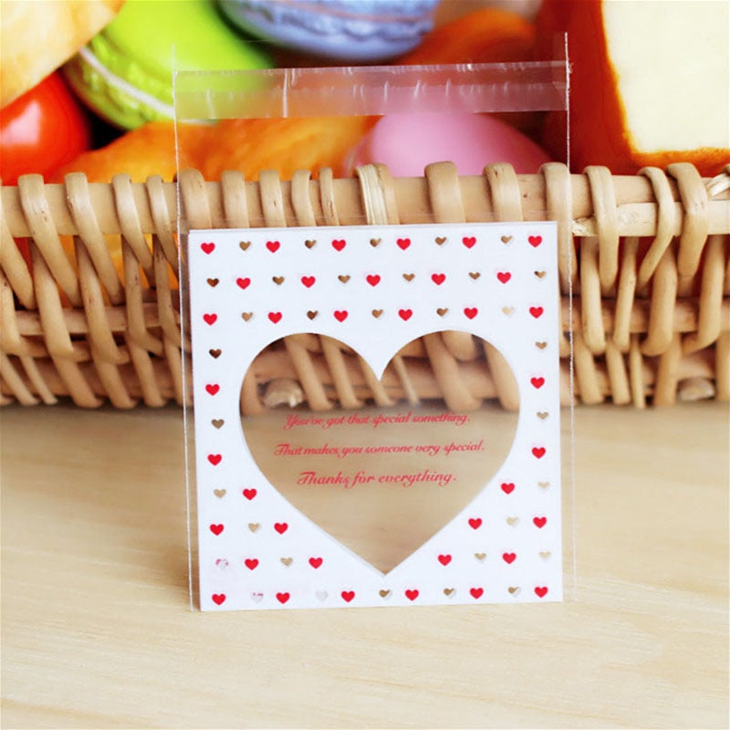 50Pcs/lot Cute Heart Theme Candy Cookie Bags Wedding Birthday Party Candy Buscuit Packaging Bag Christmas Plastic Gift Bags