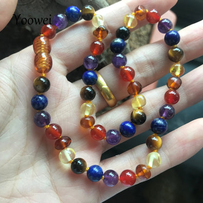 Yoowei 9 Colors Baltic Amber Necklace Wholesale Baby Adult Natural Amethyst Quartz 6mm Gemstone Amber Bracelet Jewelry Supplier