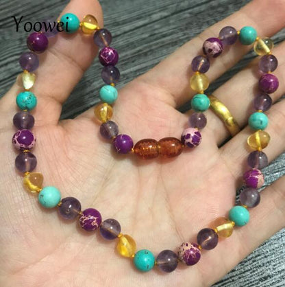 Yoowei 9 Colors Baltic Amber Necklace Wholesale Baby Adult Natural Amethyst Quartz 6mm Gemstone Amber Bracelet Jewelry Supplier