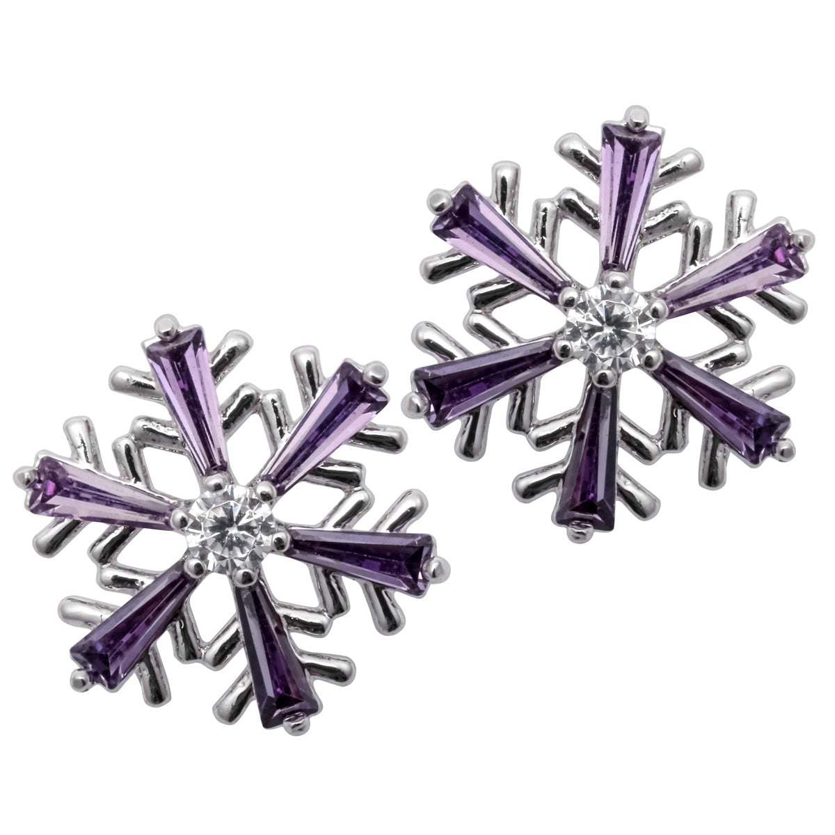 Snowflake Stud Earrings CZ Cubic Zirconia Blue White Pink Purple Christmas Holidays Decorations Gifts for Women Jewelry WE03