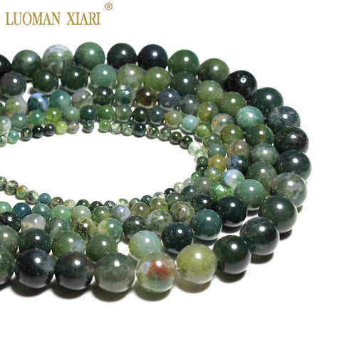 Wholesale Moss Grass Agat Natural Stone Round Loose Green Beads For jewelry Making 4/6/8/10/12 MM DIY Bracelet Strand 15.5''