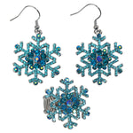 Snowflake Earrings Ring Sets Blue White Christmas Holidays Decorations Ornaments Gifts for Women Girls Crystal Fashion Jewelry